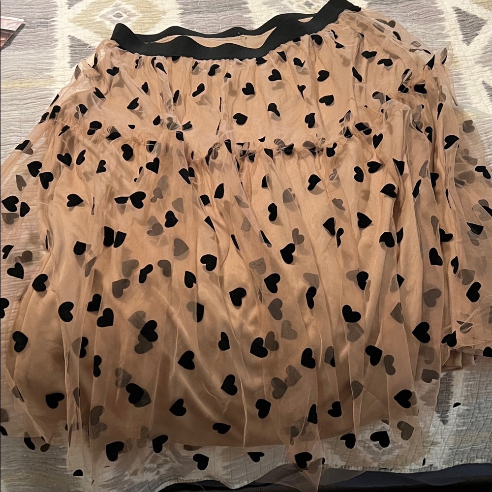 SHEIN Black Heart Patterned Brown A-Line Skirt. NWOT